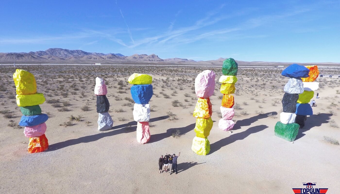 Seven Magic Mountains aerial drone photography Nevada
